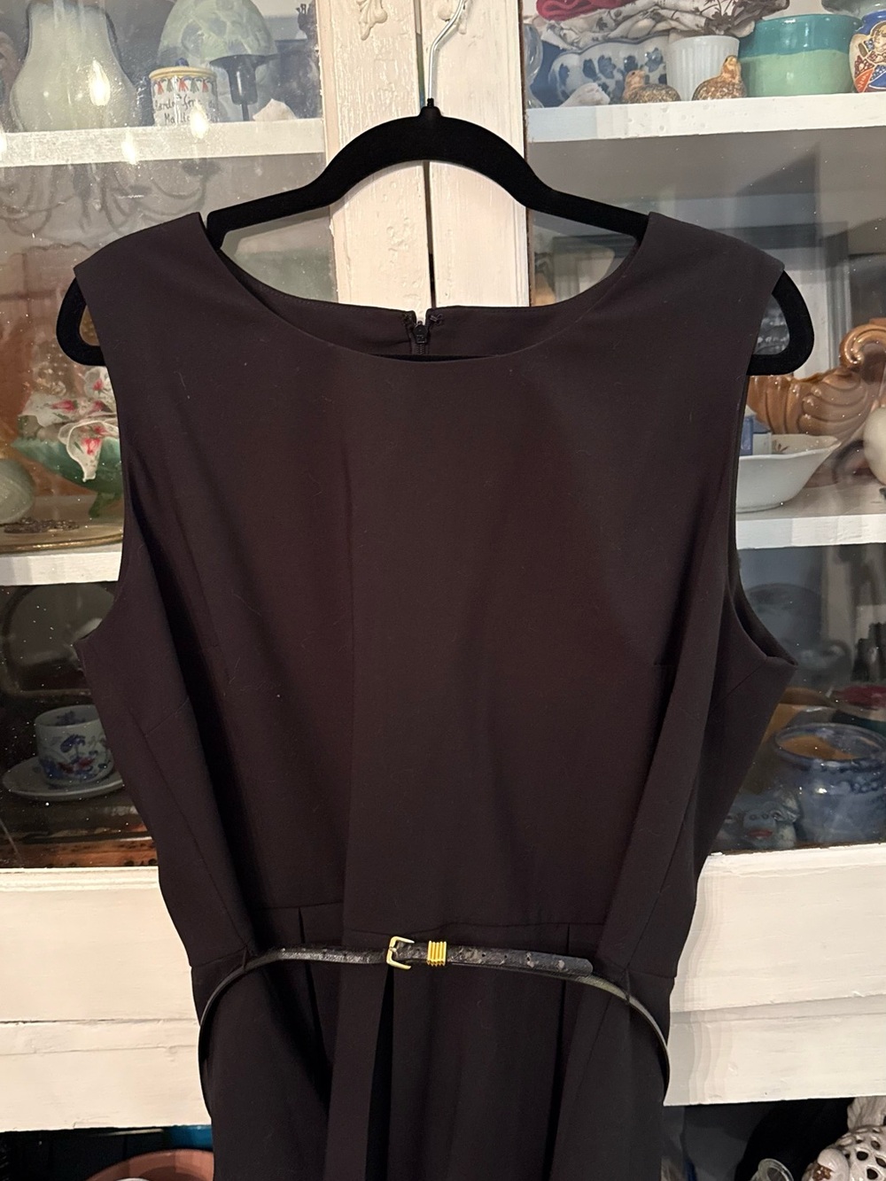 Calvin Klein Black Sleeveless Belted peplum top